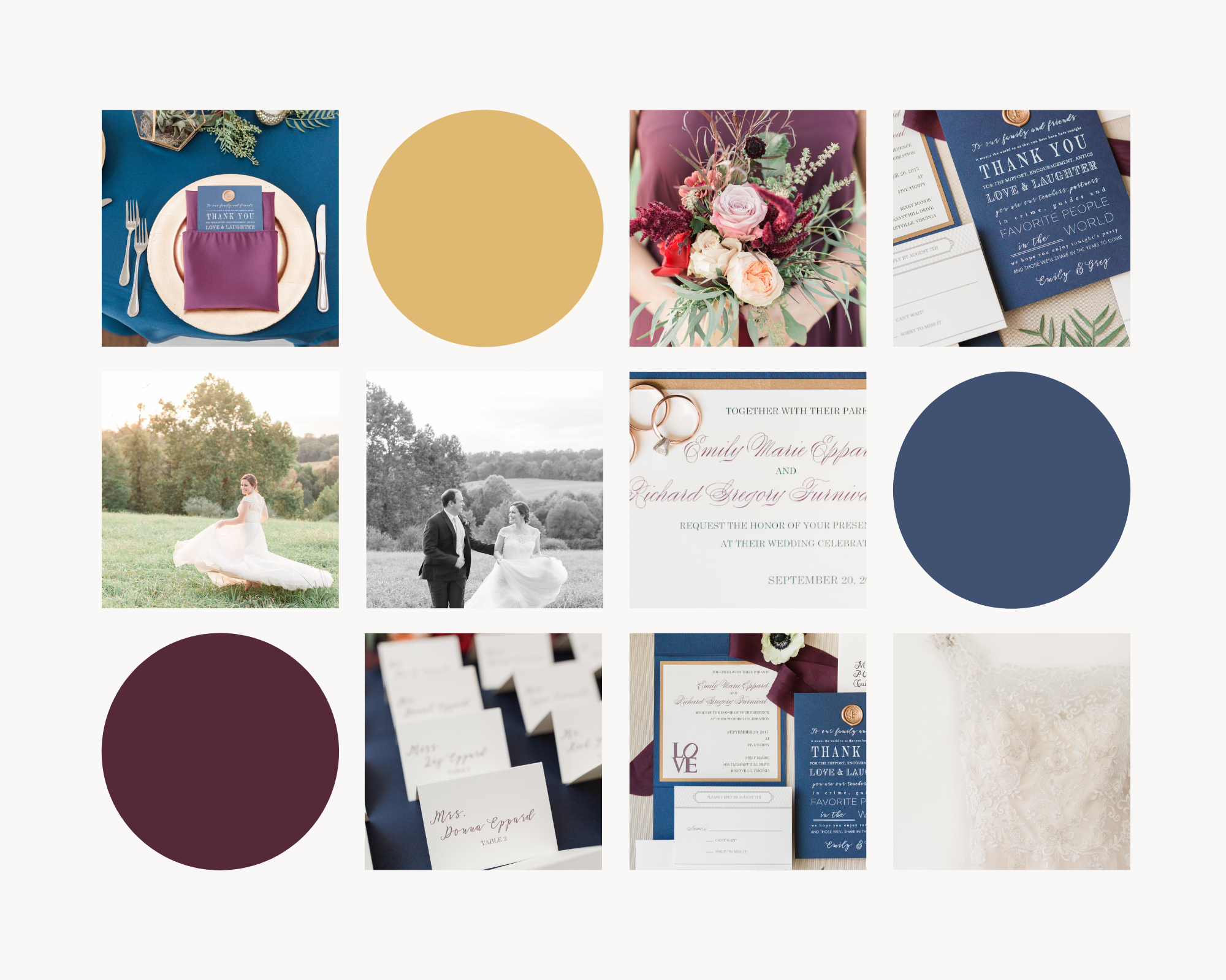 Navy gold and burgundy fall wedding