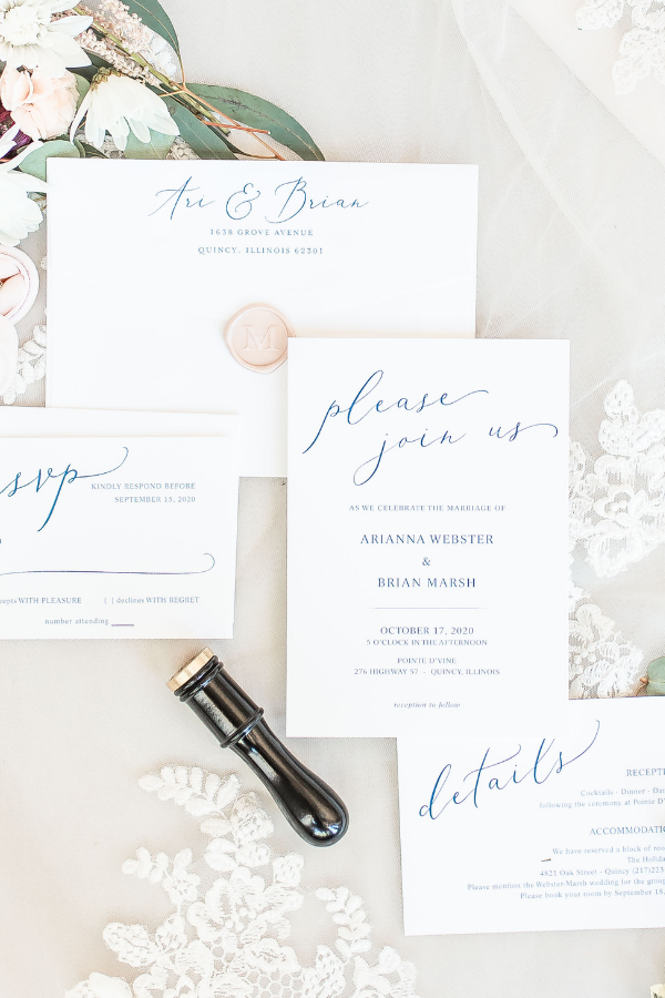 modern vineyard wedding calligraphy invitations