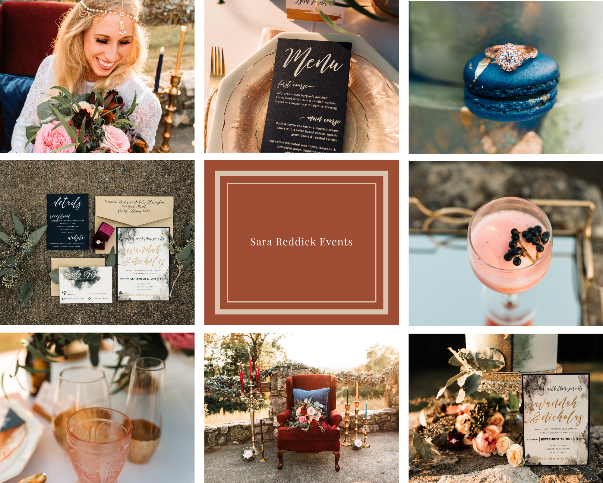 boho bold styled shoot in navy and berry