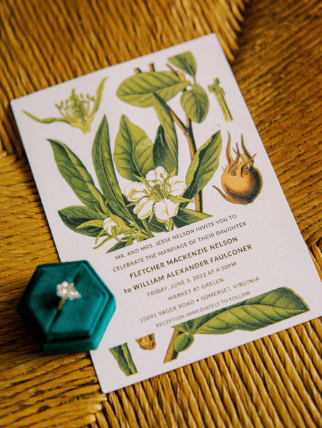 foliage botanical illustration wedding invitation 