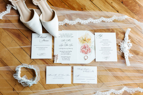 timeless wedding invitation suite watercolor flower detail