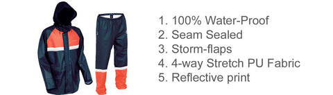 Flexbak Adults 100% Waterproof Raincoat and Overtrousers Set Navy/Orange Size S-5XL