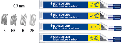 Staedtler Mechanical Pencil Leads Refill 0.3mm Mars Micro Tube of 12 [2H, B, H, HB]