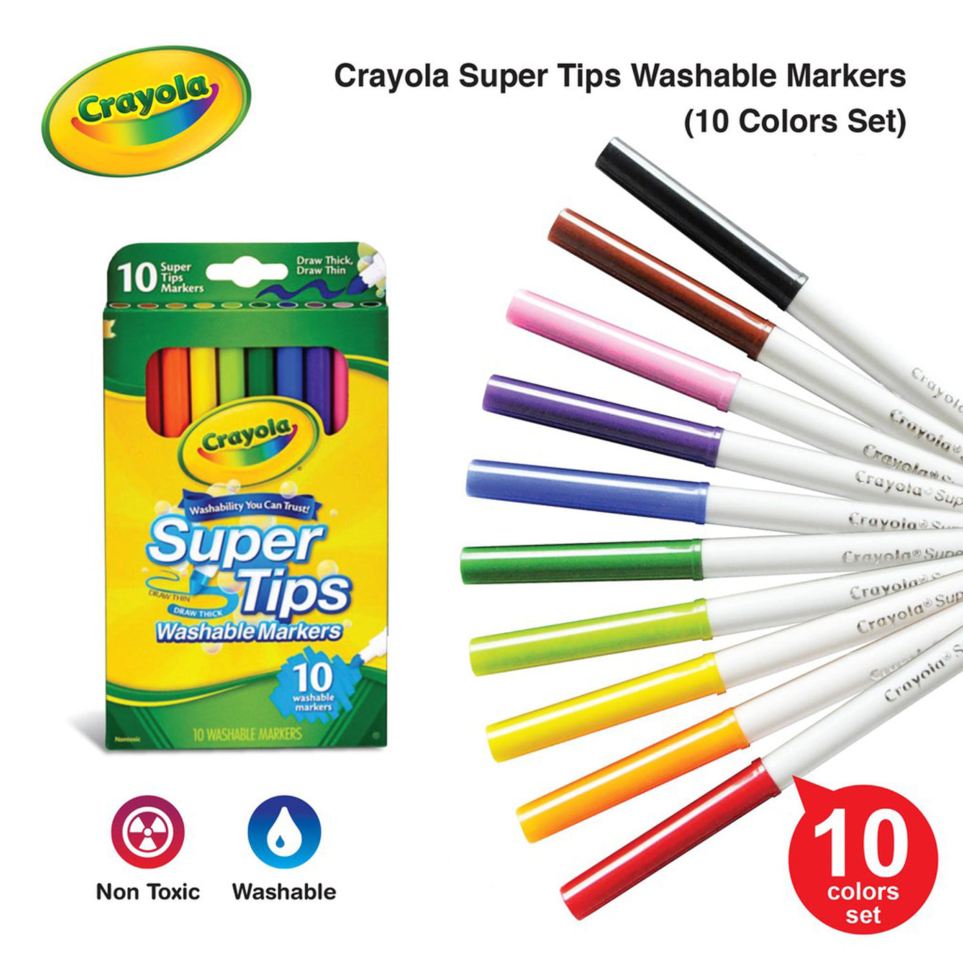 Crayola Super Tips Felt Marker Pens Washable Pack of 10 – School Depot NZ