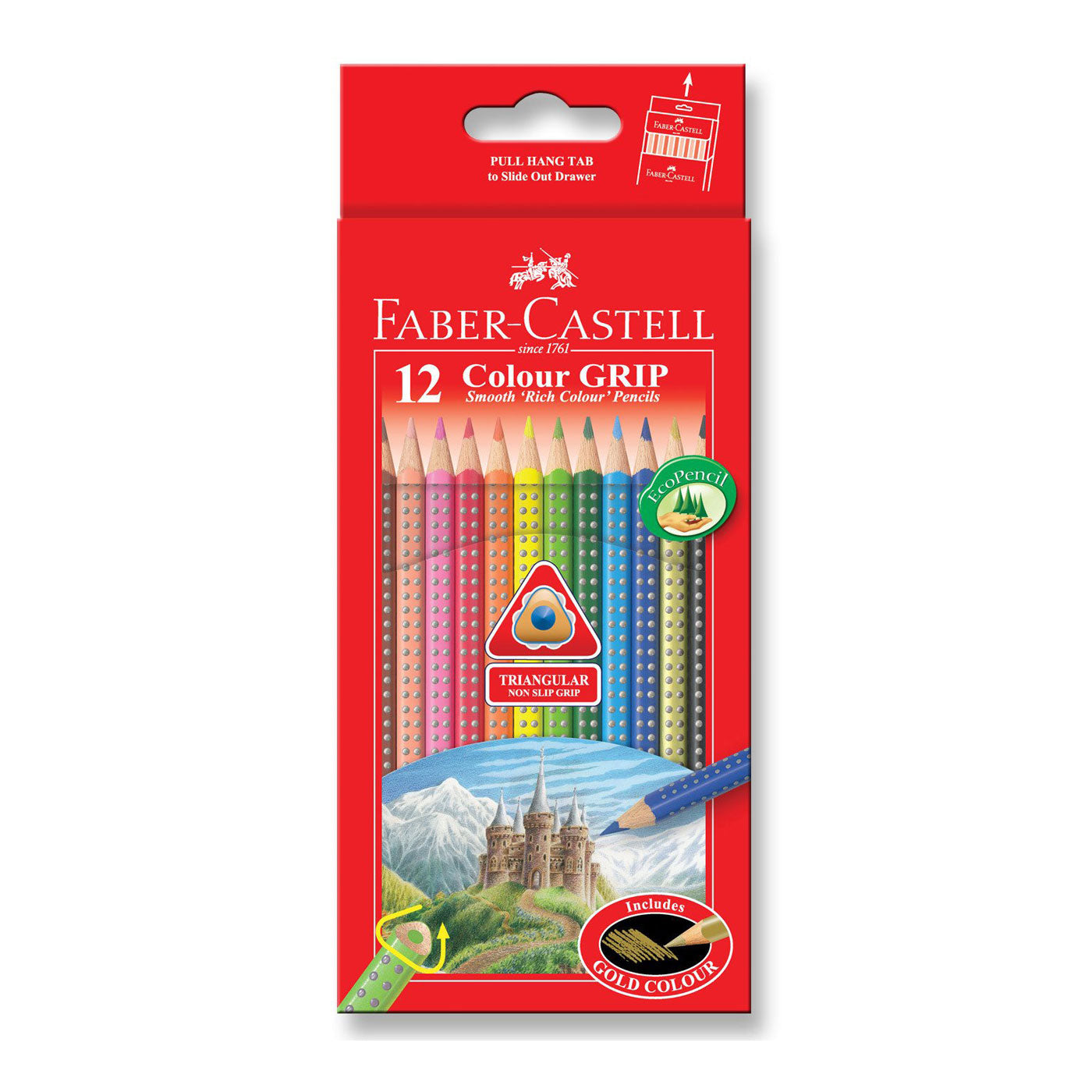 Faber Castell Grip Colour Pencils Triangular Full Length 12 Pack