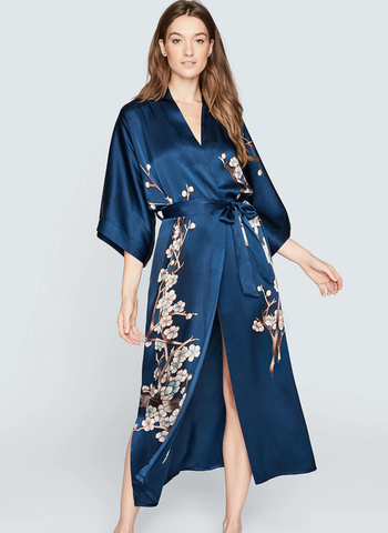 Blue Silk Kimono Style Bathrobe from Kim + Ono