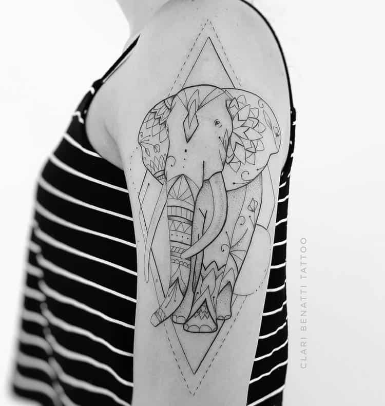 Elephant Tattoo Ornamented With Sacred Geometry by Clari Benatti