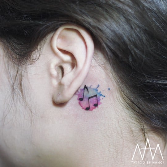 Watercolor Musical Notes Tattoo by Tattooist Nanci