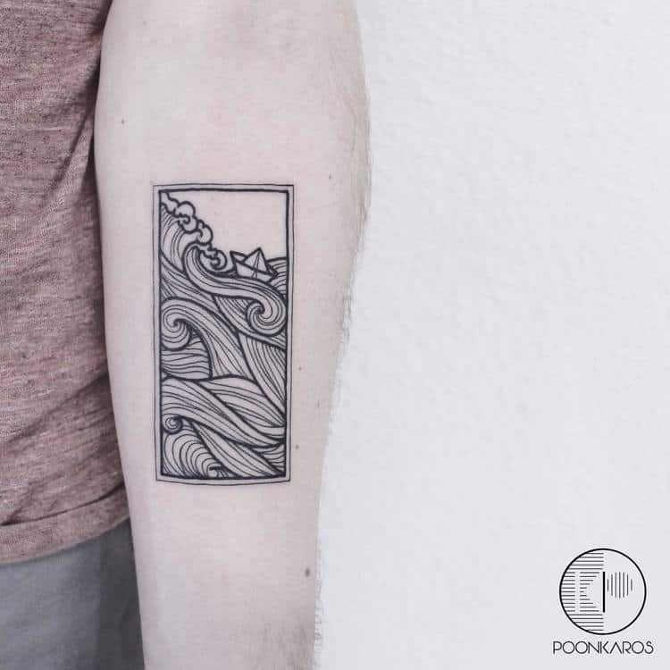 Waves and Paper Boat Tattoo by poonkaros