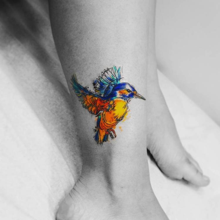 Colored Hummingbird Tattoo by Vitaly Kazantsev