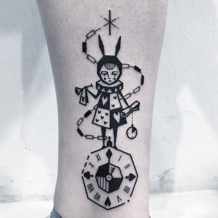 Alice in Wonderland Tattoo by Greemtattoo