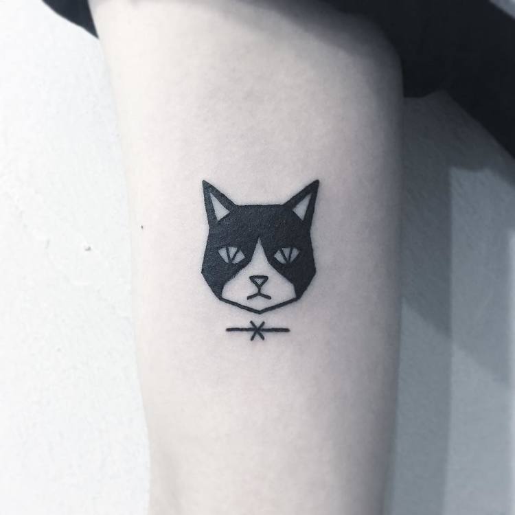 Cute Tuxedo Cat Tattoo by Greemtattoo