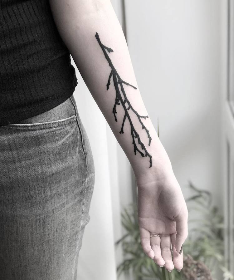 Blackwork Branch Tattoo by Mary Tereshchenko