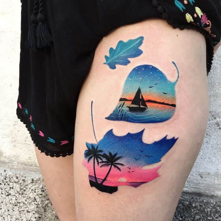 Colored Double Exposure Tattoos by dariastahp