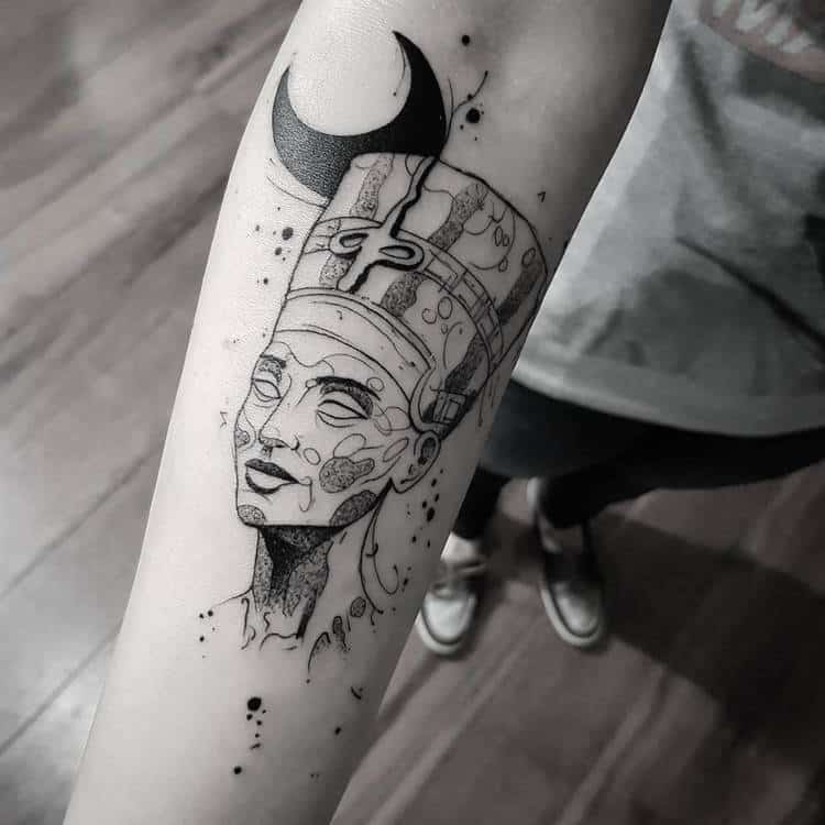 Nefertiti and Crescent Moon Tattoo by bernardo_art