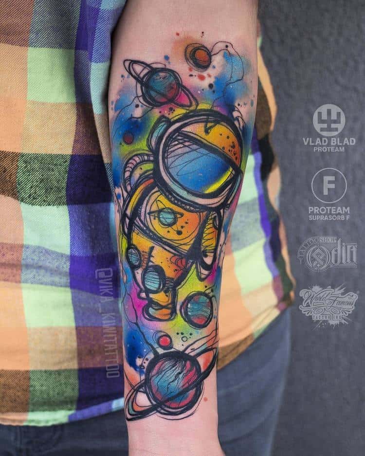 Watercolor Cosmonaut Tattoo by vika_kiwitattoo