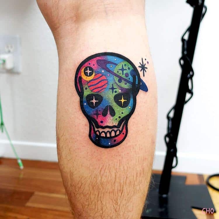 Space Skull Tattoo by Chotattooer