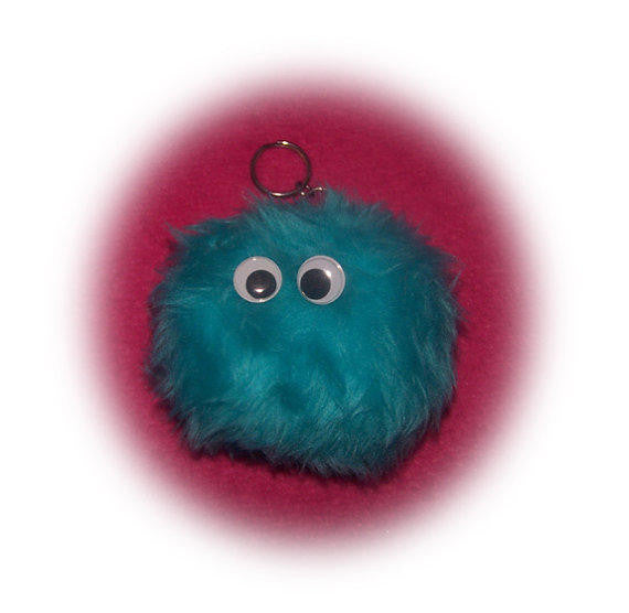 pom turquoise pom keychain c Fluffy keyring ball teal fuzzy pom pom Monster keychain very neptune