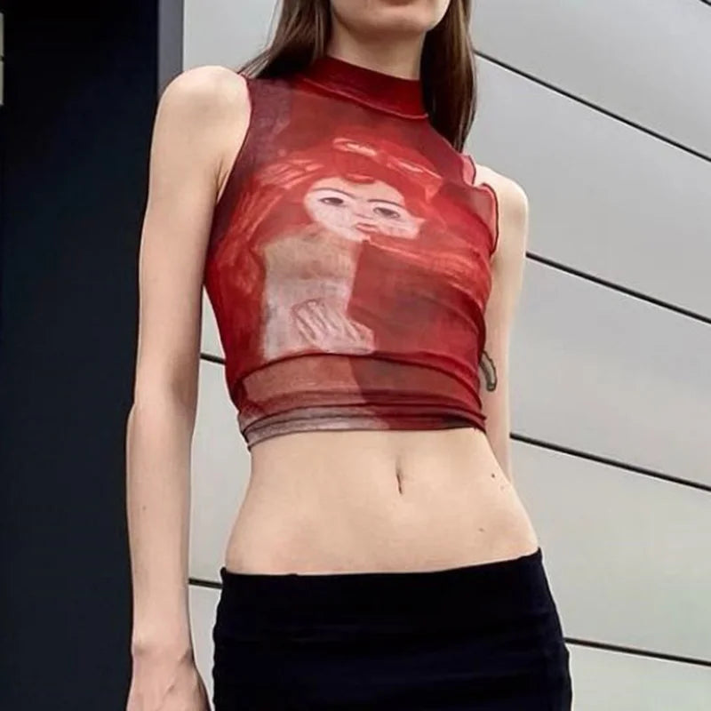 Vintage Graphic Sheer Tank Tops for 00s-inspired Summer Style - Image 5