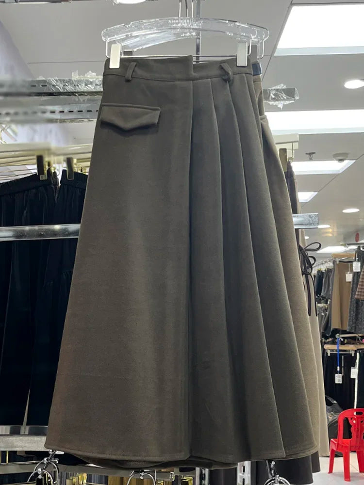 Women's Autumn Asymmetrical A-line Midi Skirt with Belt - Image 5