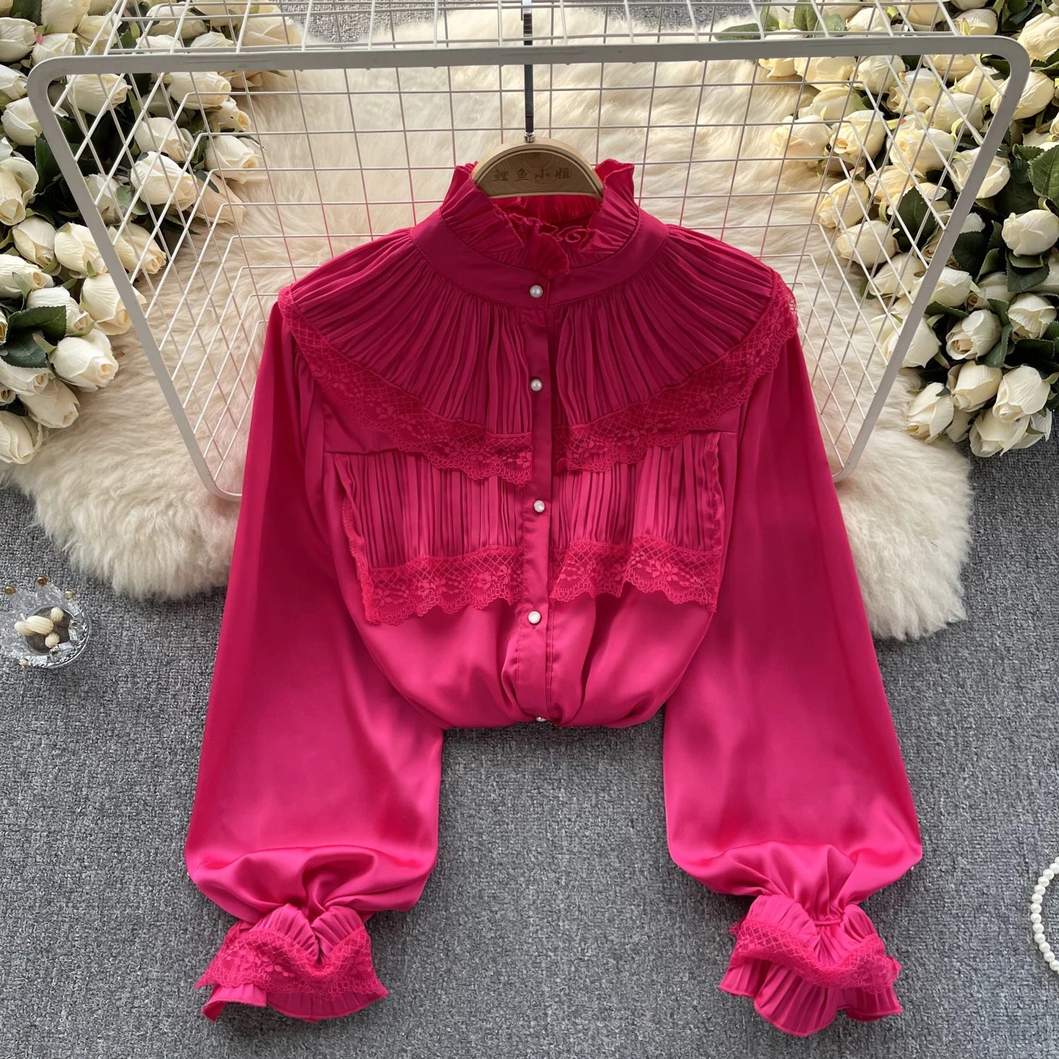 Puff Sleeve Patchwork Solid Blouse - Korean Style Feminine Top - Image 3