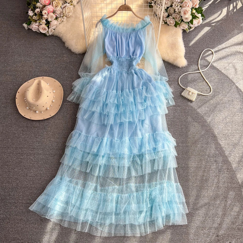 Floral Patchwork Maxi Dress with Ruffles and Sweetheart Neckline - Image 5