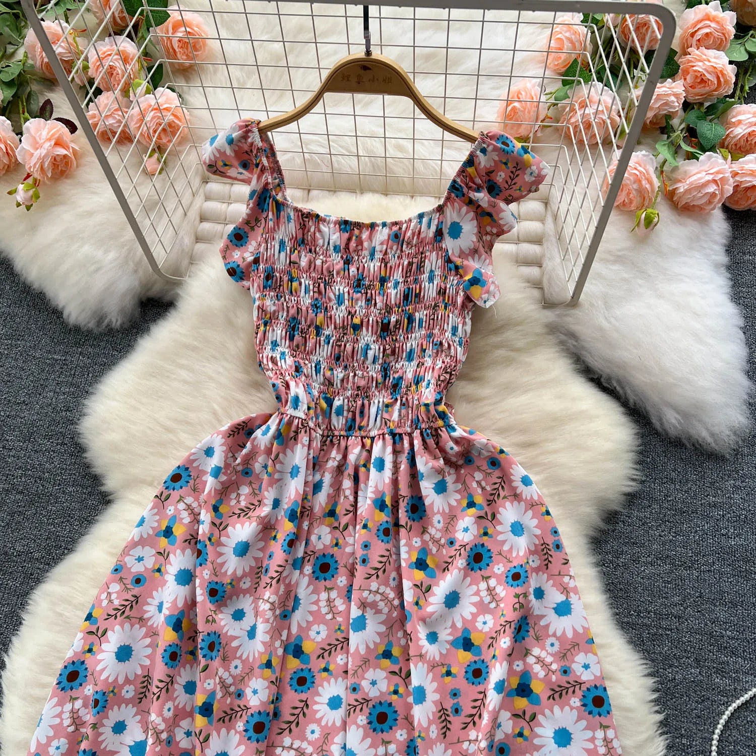 Elegant floral-print A-line maxi dress with square collar - Image 7