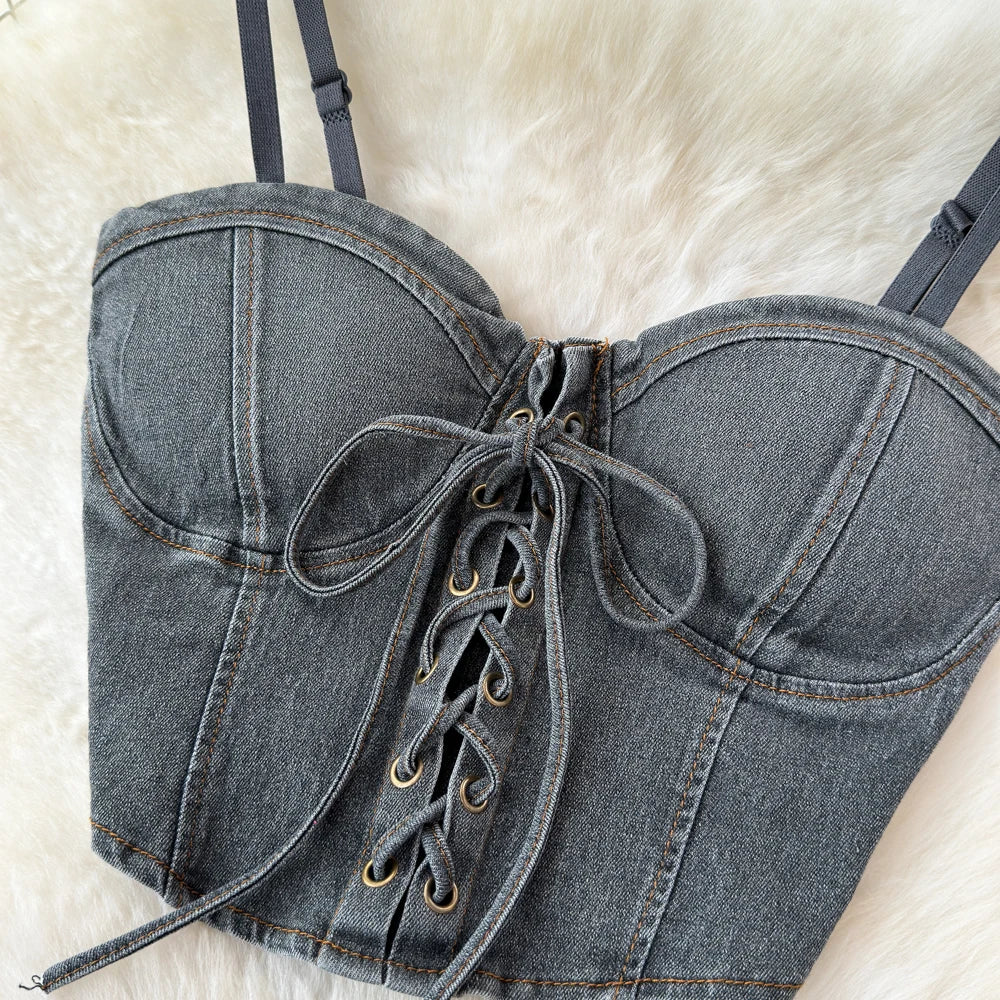 Women's Lace-Up Backless Denim Tank Top | Korean Style Camisole - Image 3