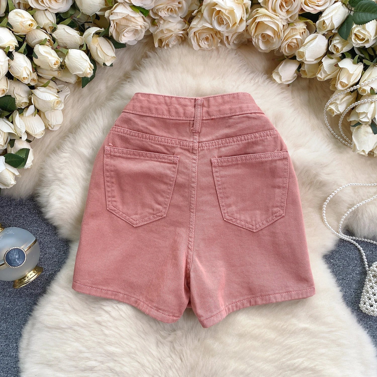 High Waist Two-Piece Button Pocket Booty Shorts - Image 4