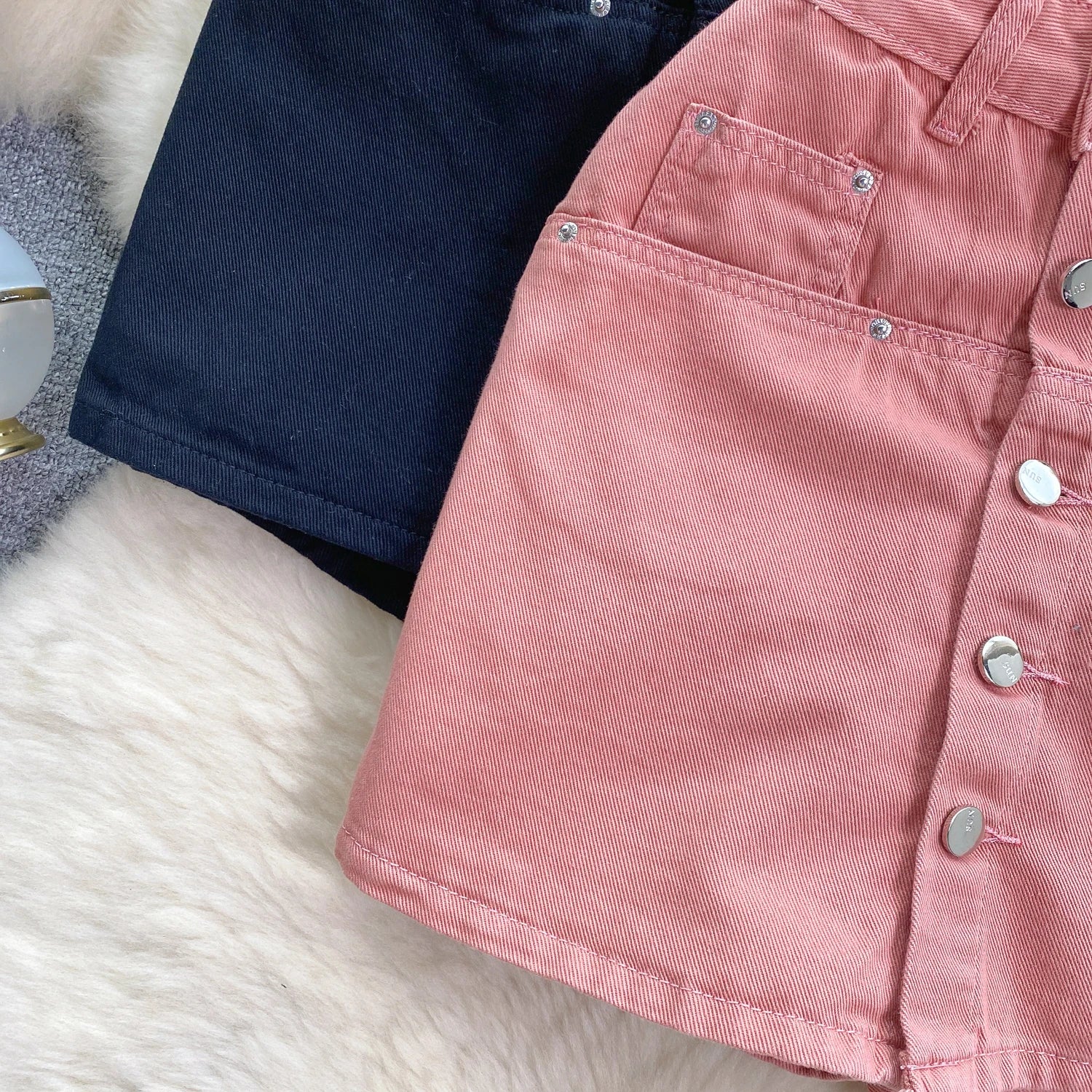 High Waist Two-Piece Button Pocket Booty Shorts - Image 5