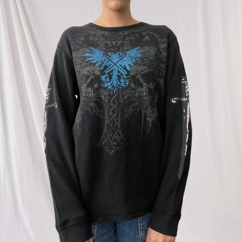 Vintage Graphic Print T-shirt for Gothic Punk Style Enthusiasts - Image 3