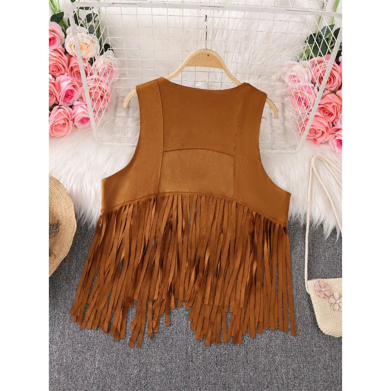 Retro Tassel V-neck Sleeveless Vest for Women, Unique Streetwear - Image 5