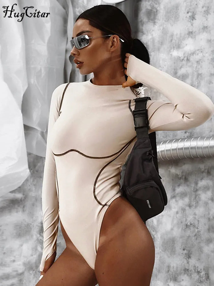 Striped Patchwork Bodycon Playsuit for Women: Fall/Winter Streetwear