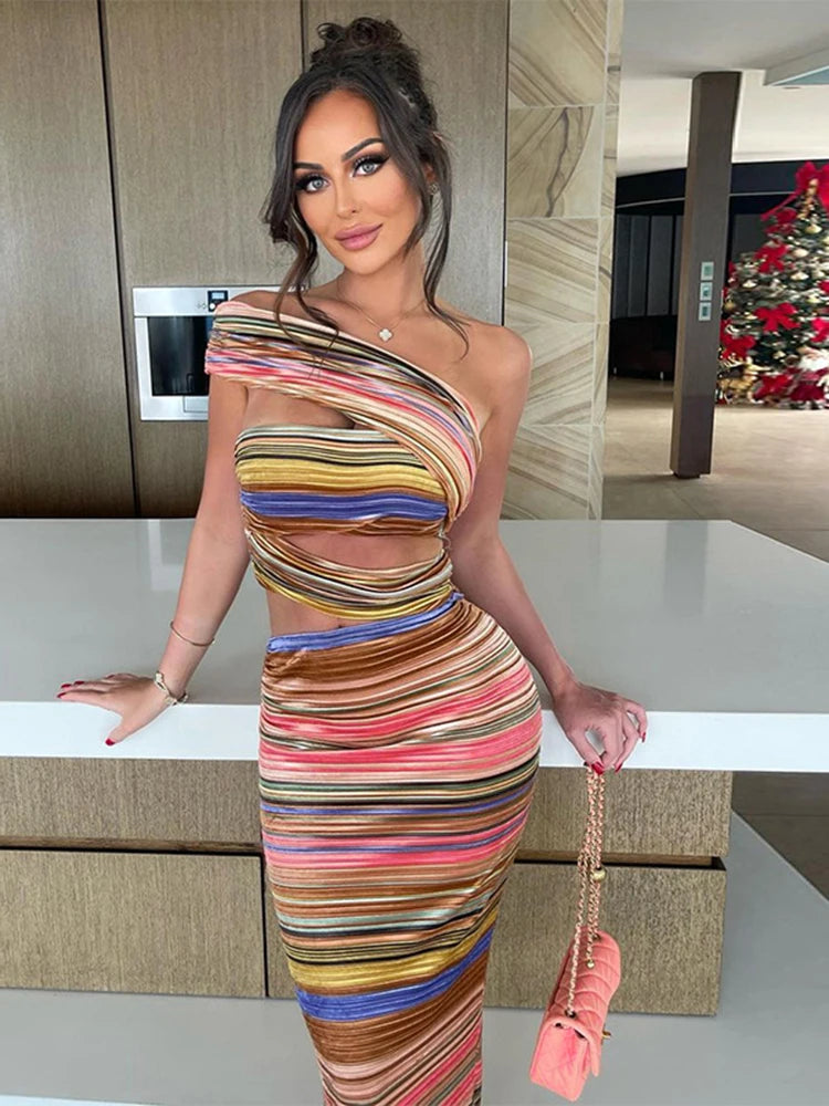 Hollow Out Maxi Bodycon Dress for Women's Club Evening Party