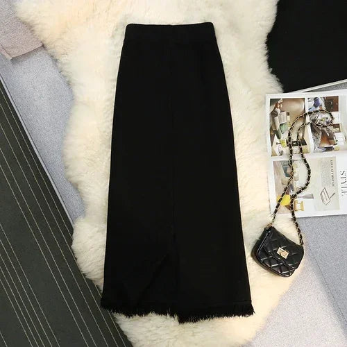 Womens High Waist Tassel Knit Skirt for Autumn - Image 2
