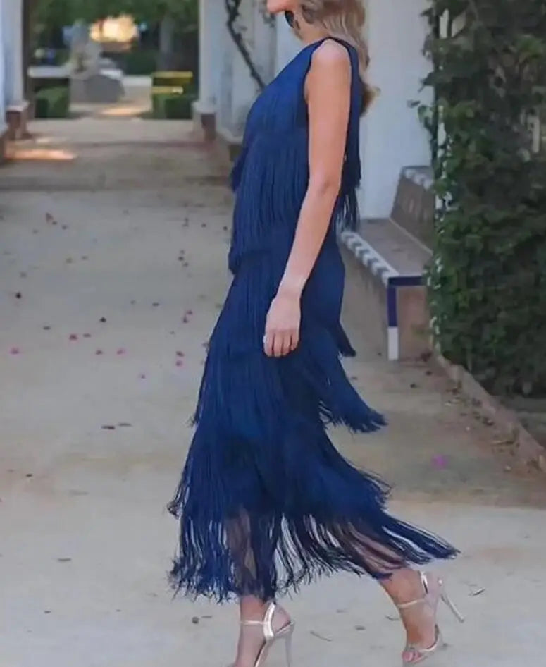 Tassel Shoulder Asymmetrical Dress - Trendy Women's Fashion - Image 4