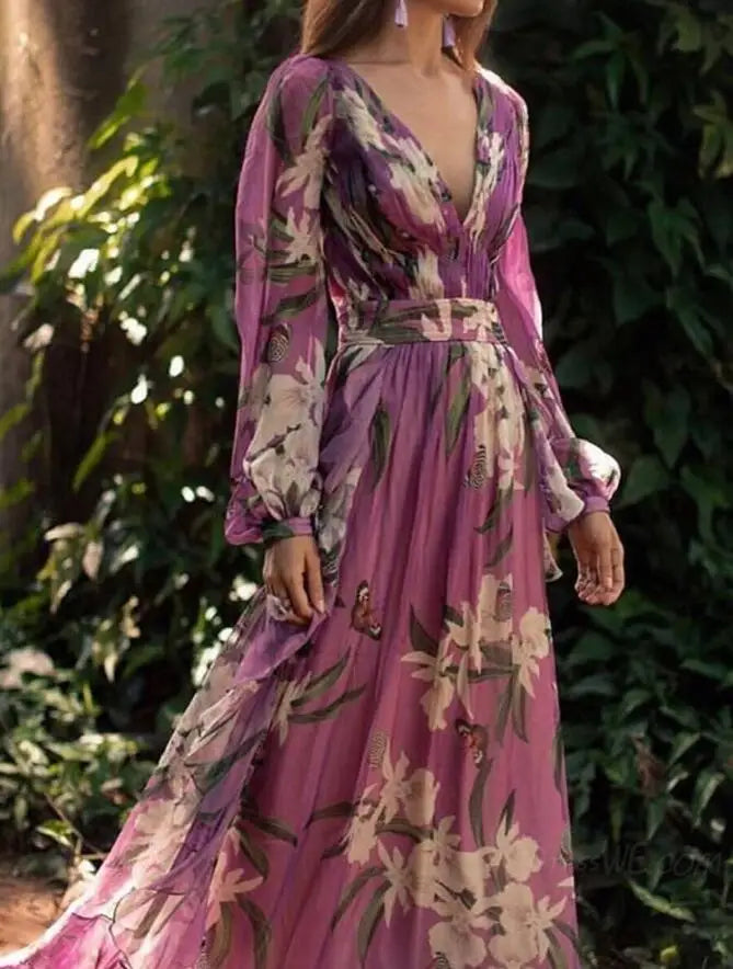 Stylish Summer V-neck Long Sleeve Dress - Women's Fashion - Image 5