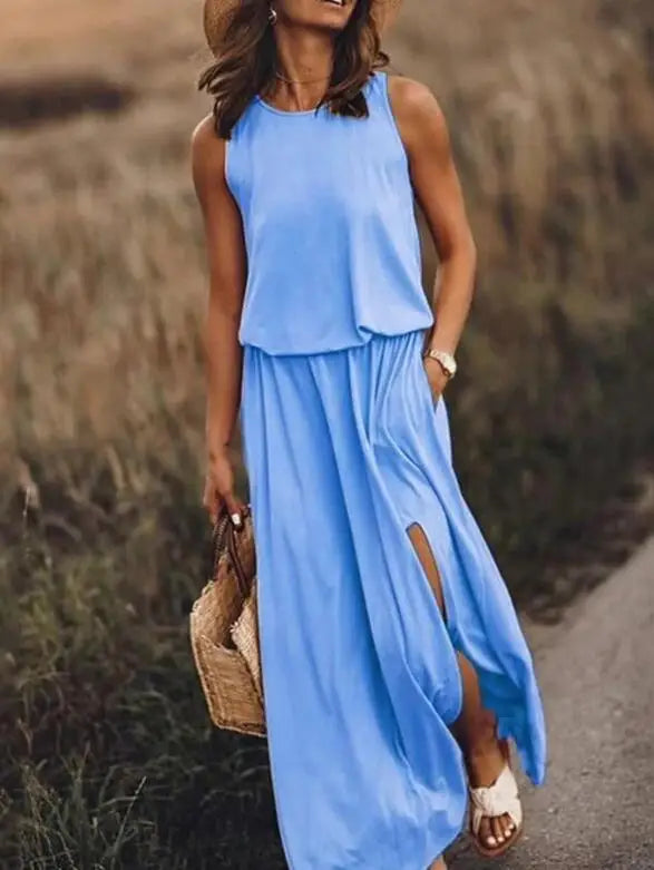 Stylish Sleeveless Split Neck Dress for Women - Image 3
