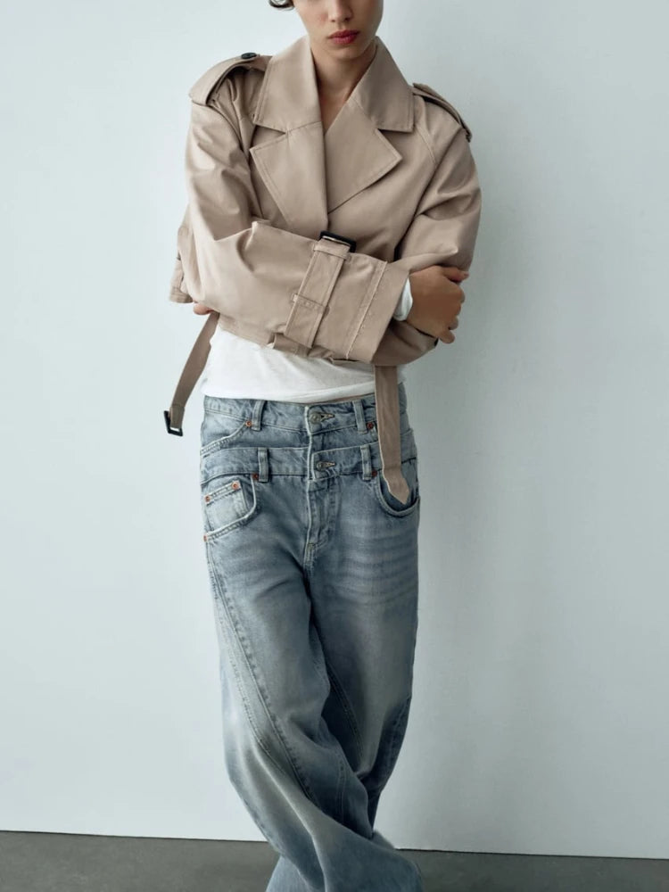 Stylish Double-Breasted Trench Coat Jacket with Front Pockets - Image 5
