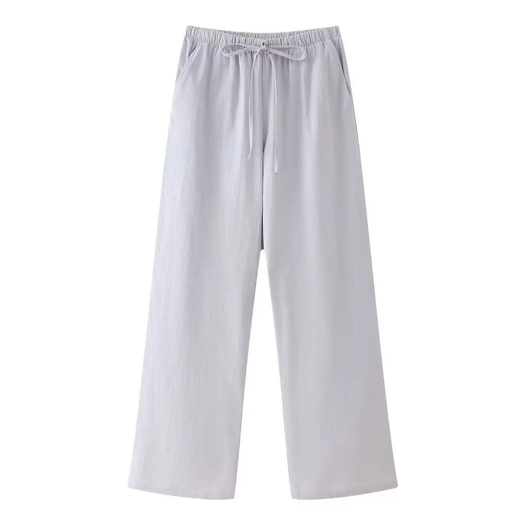 Women's Lace-up Coat Trousers Suit with Wide Leg Pants - Image 13