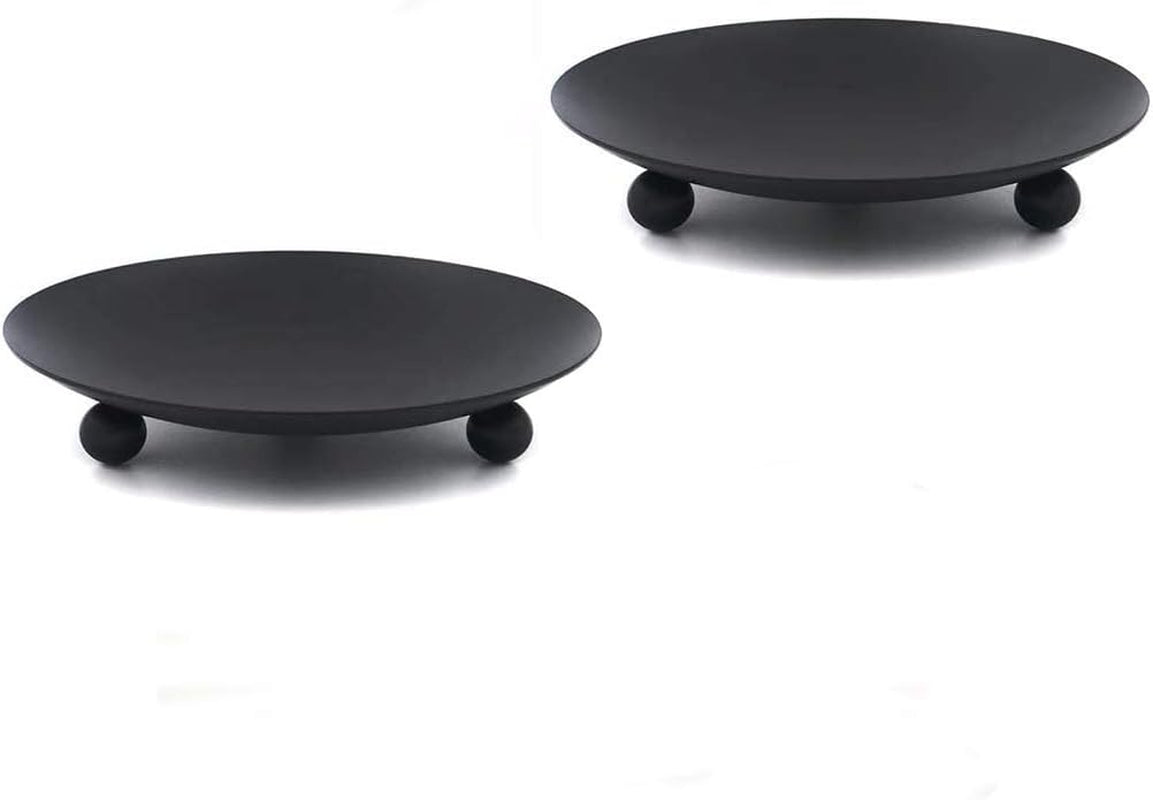 Iron Plate Candle Holder, Decorative Iron Pillar Candle Plate 3.94" Diameter Candle Holders Candle Stand for LED & Wax Candles Wedding Christmas Spa, Set of 2 Candlestick Holders, Black