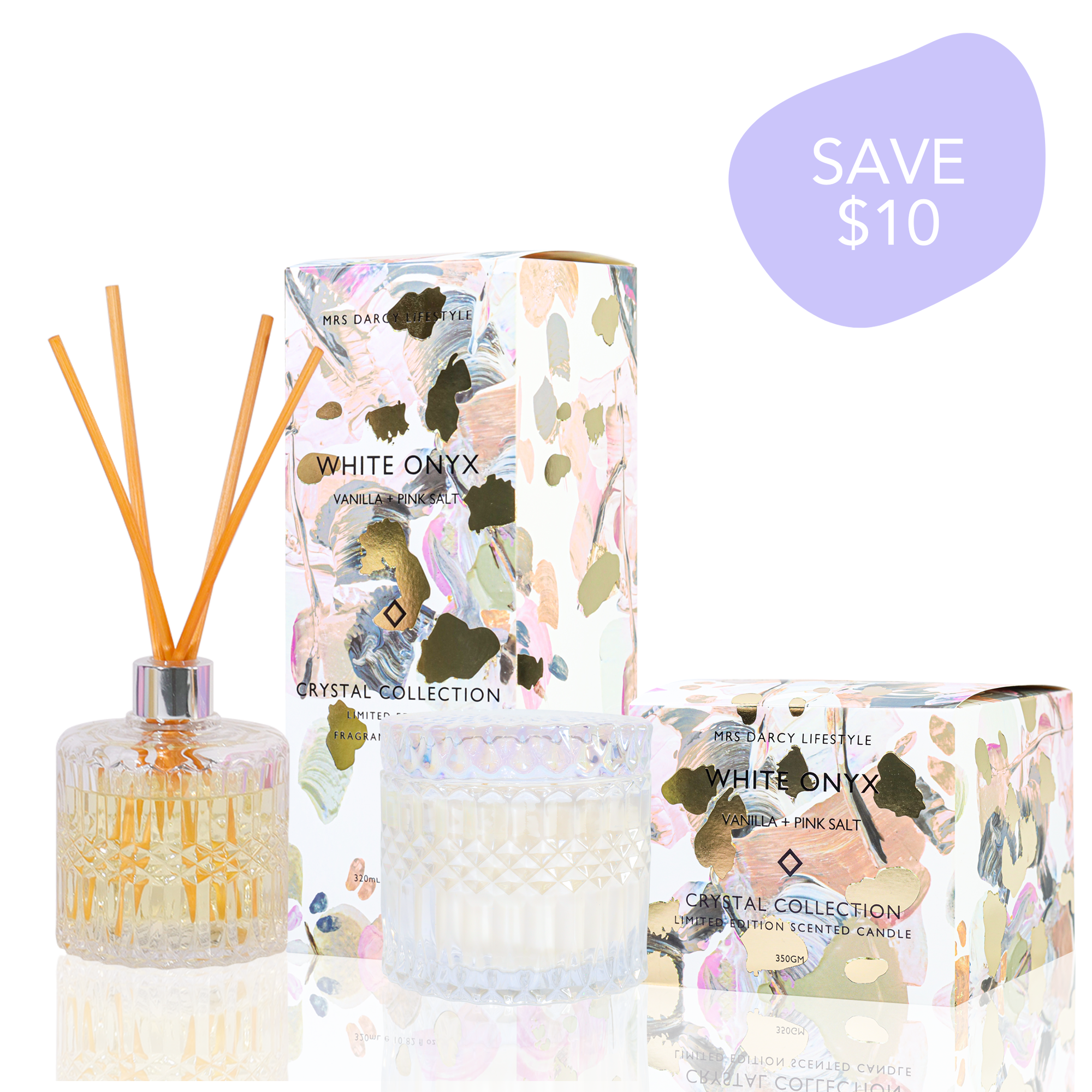 Image of PERFECT PAIR - White Onyx - Crystal Candle + Diffuser Set