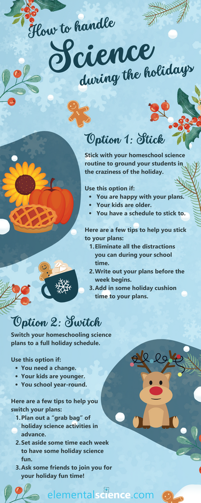 You have two options when deciding how to handle science during the holidays. See them both and get more tips at Elemental Science.