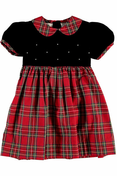 Baby Girl Plaid Party Short Sleeve Velvet Dress