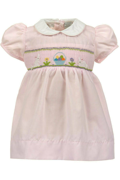 Hand Smocked Easter Bunnies and Eggs Pink Toddler Girl Easter