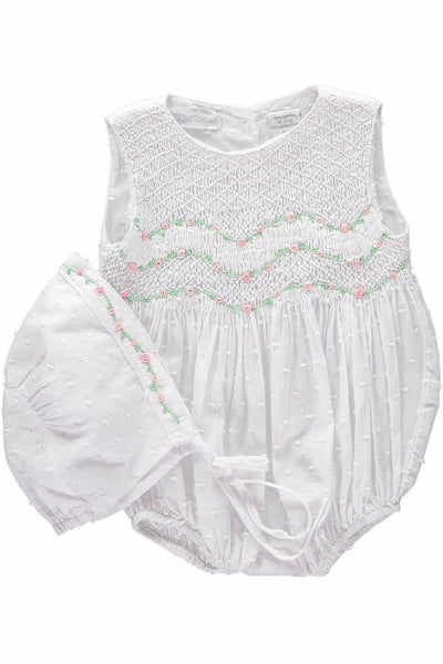 Carriage Boutique Whimsical Baby Girl Bubble Romper with Bonnet