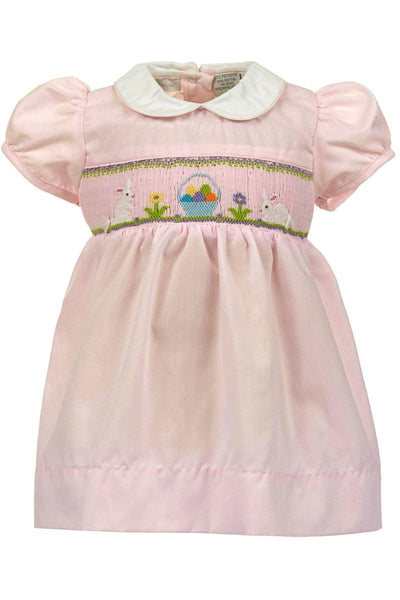 Smocked Bunnies Puff Sleeves Easter Baby Girl Dress Outfit