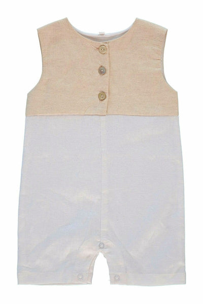 White Linen Baby Button Down Bodysuit, Classic Formal Boy Romper