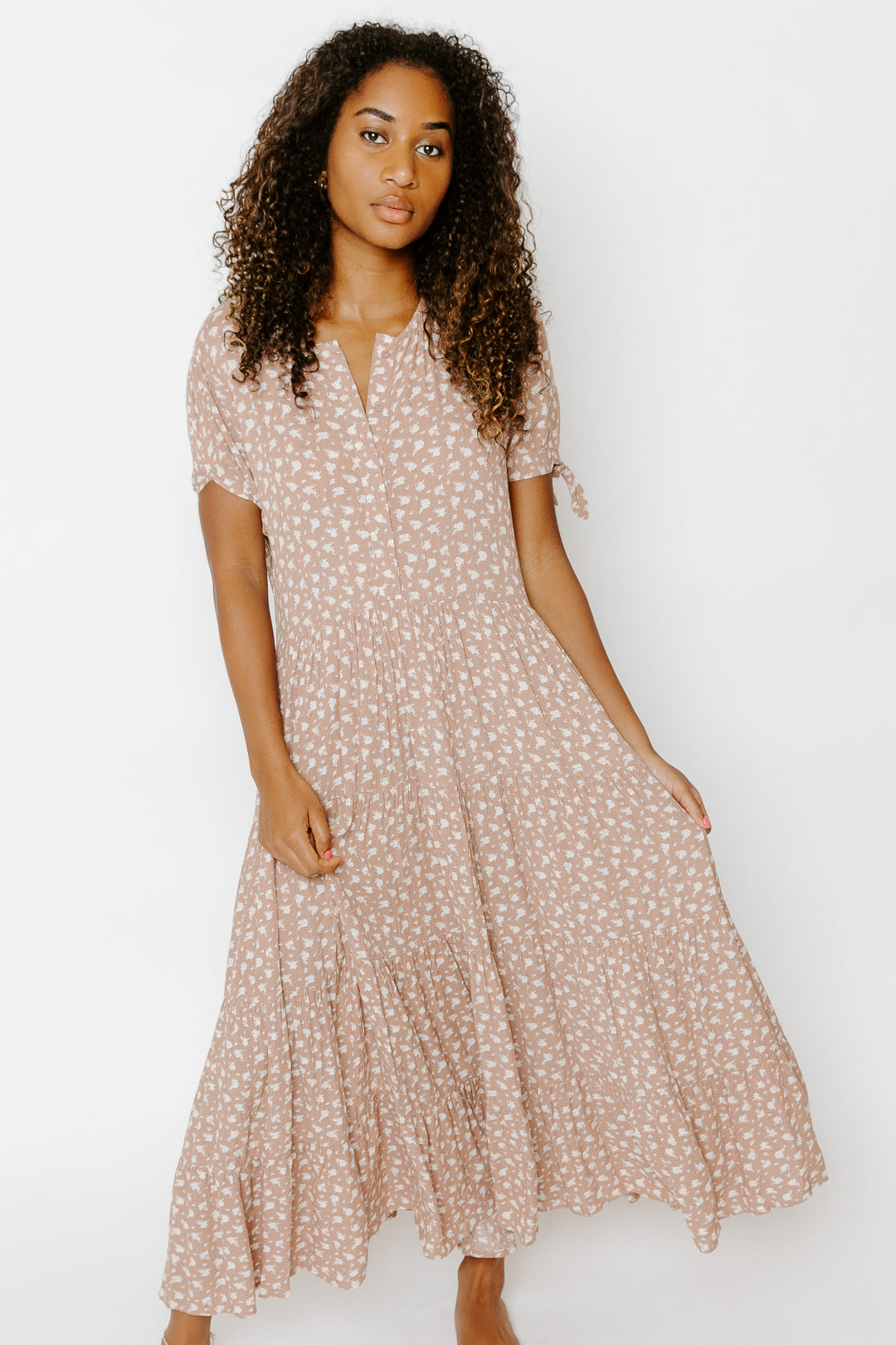 dusty rose maxi dress with sleeves