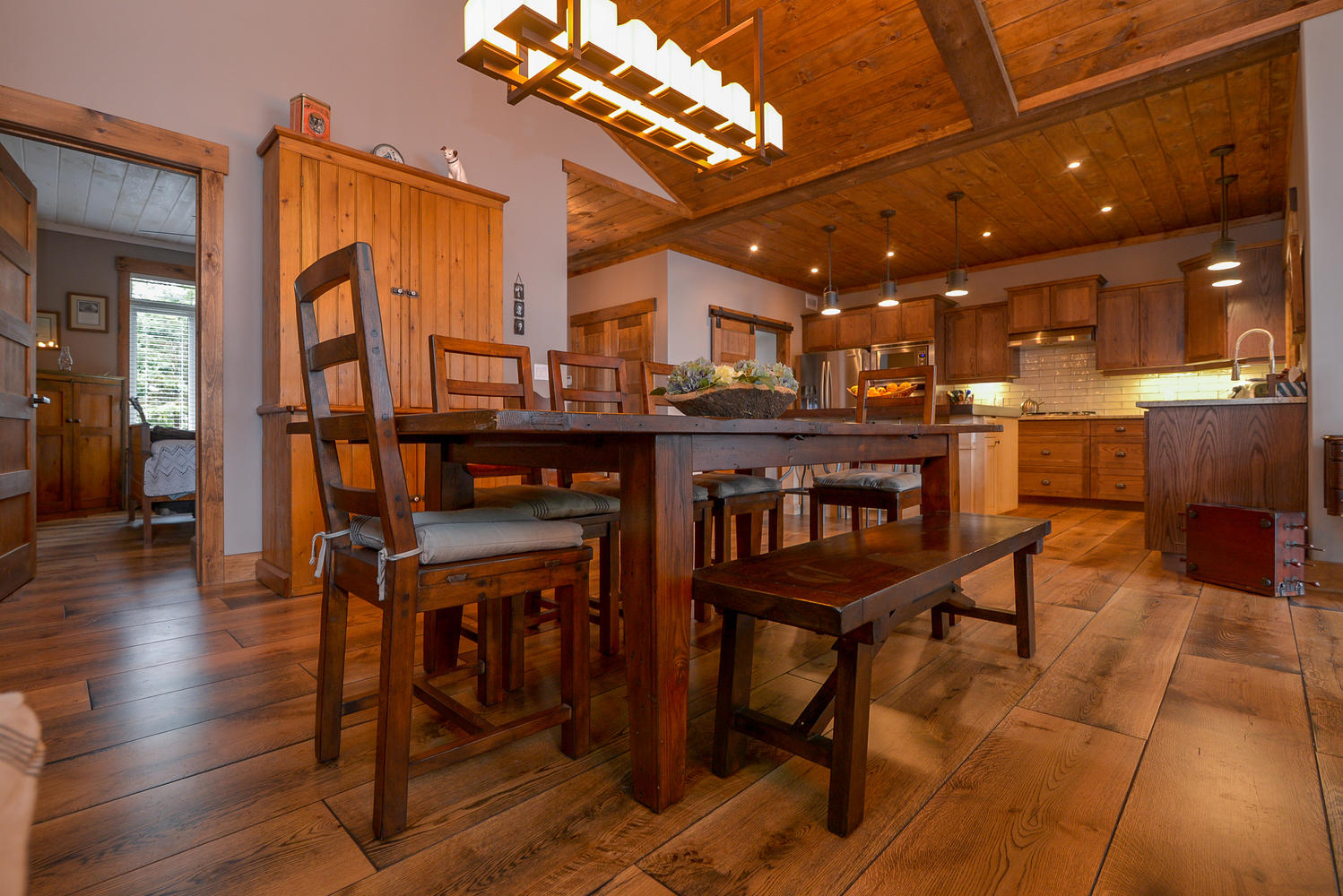 Pictures of Wide plank white oak flooring in a full kitchen